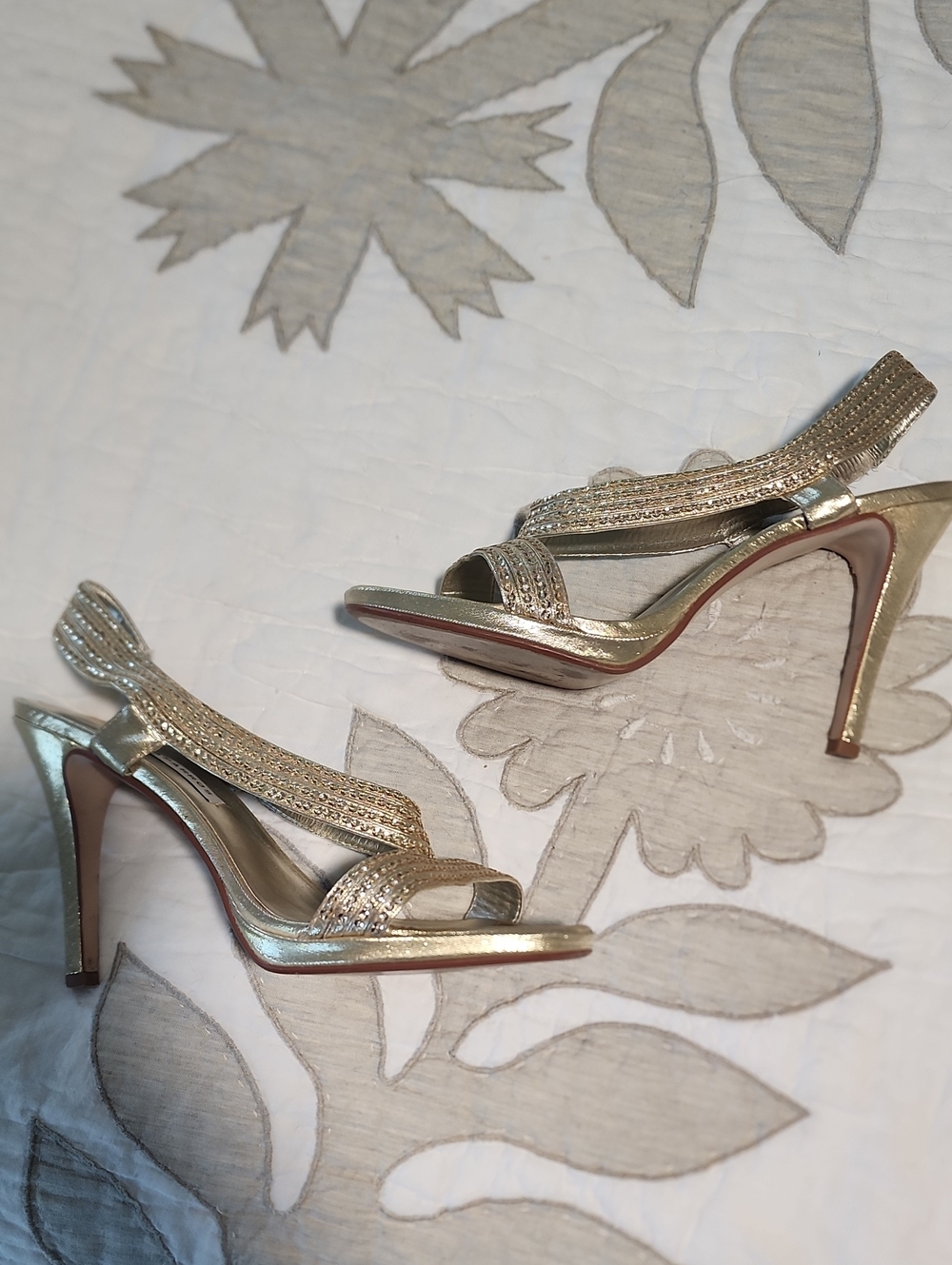 Caparros Metallic Gold Rhinestone Slingback Heels - Picture 2 of 3